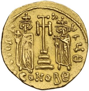 reverse: Constans II, with Constantine IV (641-668). . AV Solidus, Constantinople mint, c. 661- 663 AD