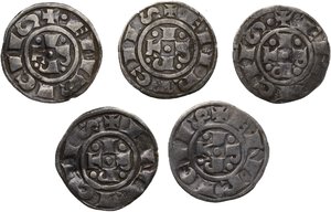 reverse: Bologna.  Repubblica a nome di Enrico VI di Svevia Imperatore (1191-1337).. Lotto di cinque (5) bolognini da classificare