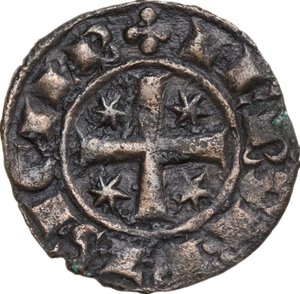 obverse: Brindisi.  Federico II (1197-1250). Denaro con grande F 1249