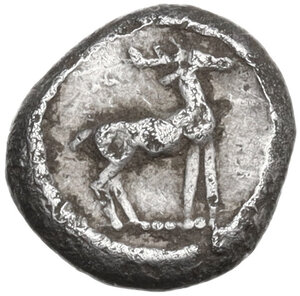 obverse: Bruttium, Kaulonia. AR Triobol, c. 500-480 BC