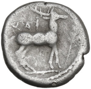 reverse: Bruttium, Kaulonia. AR Third Nomos – Drachm, c. 475-425 BC