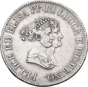 obverse: Lucca e Piombino.  Elisa Bonaparte e Felice Baciocchi (1805-1814).. 5 Franchi 1805