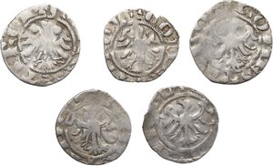 reverse: Merano.  Mainardo II di Tirolo-Gorizia (1271-1295). Lotto di cinque (5) grossi tirolini