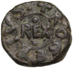 obverse: Messina.  Tancredi (1189-1194), con il figlio Ruggero. Follaro con legenda araba e REX