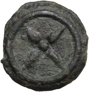 reverse: Inland Etruria, uncertain mint.  Wheel/Wheel series.. AE Cast Uncia, 3rd century BC