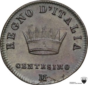 reverse: Milano.  Napoleone Bonaparte (1804-1814). Centesimo 1808