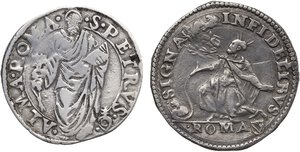 reverse: Roma.  Gregorio XIII (1572-1585), Ugo Boncompagni. Testone. In aggiunta la lotto, giulio di Pio IV