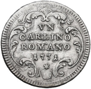 reverse: Roma.  Clemente XIV (1769-1774), Gian Vincenzo Ganganelli . Carlino romano 1771