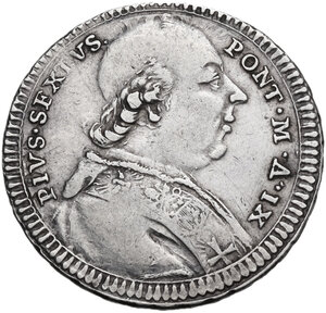 obverse: Roma.  Pio VI (1775-1799), Giovanni Angelo Braschi. Quinto di scudo o doppio giulio 1783