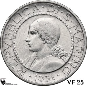 obverse: San Marino.  Seconda monetazione (1931-1938).. 5 Lire 1931