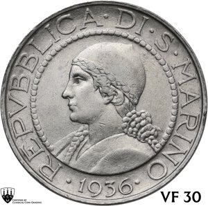 obverse: San Marino.  Seconda monetazione (1931-1938).. 5 Lire 1936