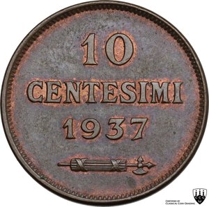 reverse: San Marino.  Vecchia monetazione (1864-1938). 10 Centesimi 1937