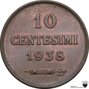 reverse: San Marino.  Seconda monetazione (1931-1938).. 10 Centesimi 1938