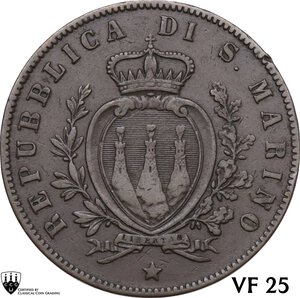 obverse: San Marino.  Vecchia monetazione (1864-1938). 5 Centesimi 1864