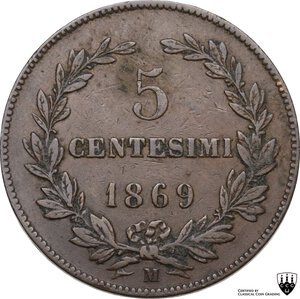reverse: San Marino.  Vecchia monetazione (1864-1938). 5 Centesimi 1869
