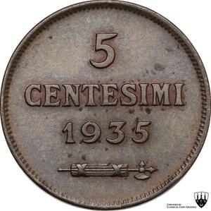 reverse: San Marino.  Seconda monetazione (1931-1938).. 5 Centesimi 1935