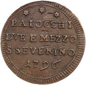 reverse: San Severino.  Pio VI (1775-1799), Giovanni Angelo Braschi. Sampietrino da due baiocchi e mezzo 1796