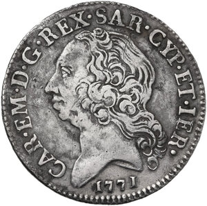 obverse: Carlo Emanuele III, monetazione per la Sardegna.. Mezzo scudo sardo 1771
