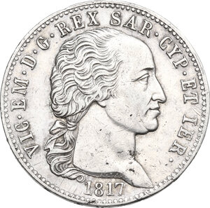 obverse: Vittorio Emanuele I (1802-1821). 5 lire 1817 Torino