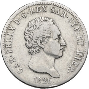 obverse: Carlo Felice (1821-1831). 5 lire 1826 Torino