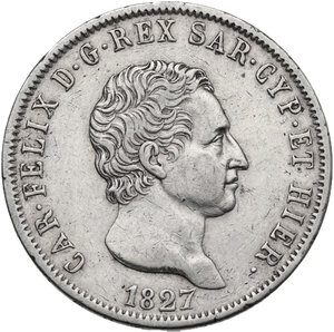 obverse: Carlo Felice (1821-1831). 5 lire 1827 Genova