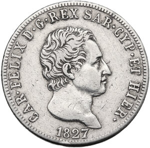 obverse: Carlo Felice (1821-1831). 5 lire 1827 Torino