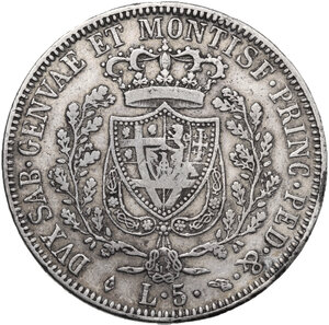 reverse: Carlo Felice (1821-1831). 5 lire 1827 Torino