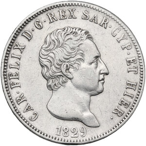 obverse: Carlo Felice (1821-1831). 5 lire 1829 genova