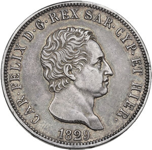 obverse: Carlo Felice (1821-1831). 5 lire 1829 Genova