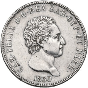 obverse: Carlo Felice (1821-1831). 5 lire 1830 Genova