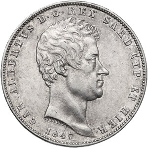 obverse: Carlo Alberto (1821-1831). 5 lire 1847 Genova