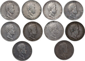 obverse: Carlo Alberto (1831-1849). Lotto di dieci (10) monete da 5 lire 1832 1836 1837 1842 1844 (2) 1847 1848 1849 (2) tutte per la zecca di Genova