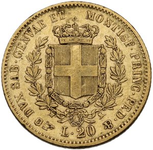 reverse: Vittorio Emanuele II (1849-1861), Re di Sardegna. 20 lire 1850 Torino