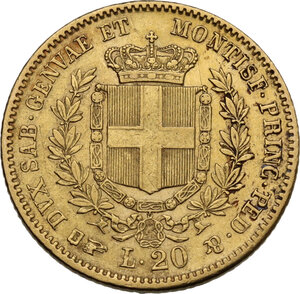 reverse: Vittorio Emanuele II (1849-1861), Re di Sardegna. 20 lire 1851 Torino