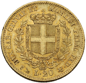 reverse: Vittorio Emanuele II (1849-1861), Re di Sardegna. 20 lire 1856 Genova