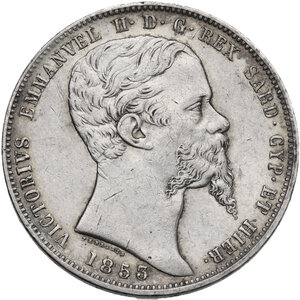 obverse: Vittorio Emanuele II  (1849-1861). 5 lire 1853 Genova