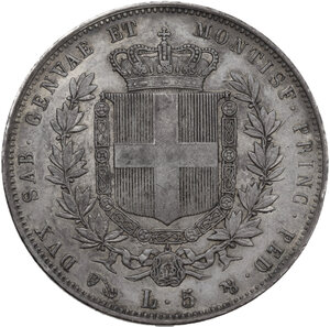 reverse: Vittorio Emanuele II  (1849-1861). 5 lire 1853 Genova