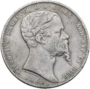 obverse: Vittorio Emanuele II  (1849-1861). 5 lire 1861 Torino
