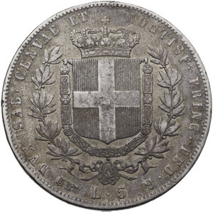 reverse: Vittorio Emanuele II  (1849-1861). 5 lire 1861 Torino
