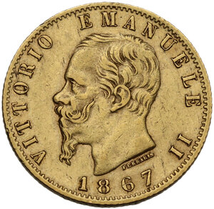 obverse: Vittorio Emanuele II (1861-1878). 20 lire 1867 Torino