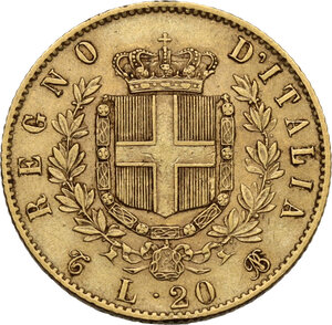 reverse: Vittorio Emanuele II (1861-1878). 20 lire 1867 Torino