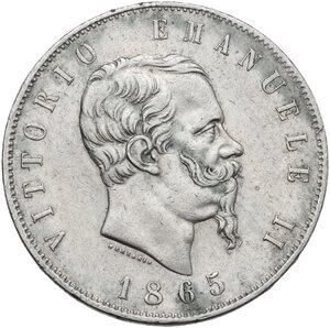 obverse: Vittorio Emanuele II  (1861-1878). 5 lire 1865 Torino