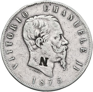 obverse: Vittorio Emanuele II  (1861-1878). 5 lire 1875 Milano con punzone 