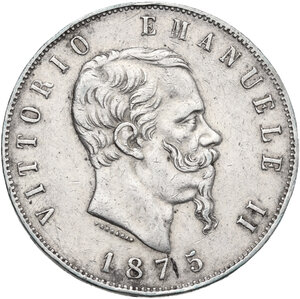 obverse: Vittorio Emanuele II  (1861-1878). 5 lire 1875 Roma