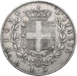 reverse: Vittorio Emanuele II  (1861-1878). 5 lire 1875 Roma