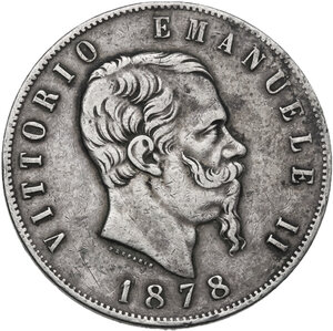 obverse: Vittorio Emanuele II  (1861-1878). 5 lire 1878 Roma