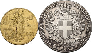 reverse: Vittorio Emanuele III (1900-1943). 50 lire 1911 cinquantenario