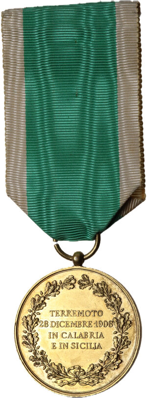reverse: Vittorio Emanuele III (1900-1943). Medaglia di benemerenza per il terremoto Calabro-Siculo del 28 Dicembre 1908