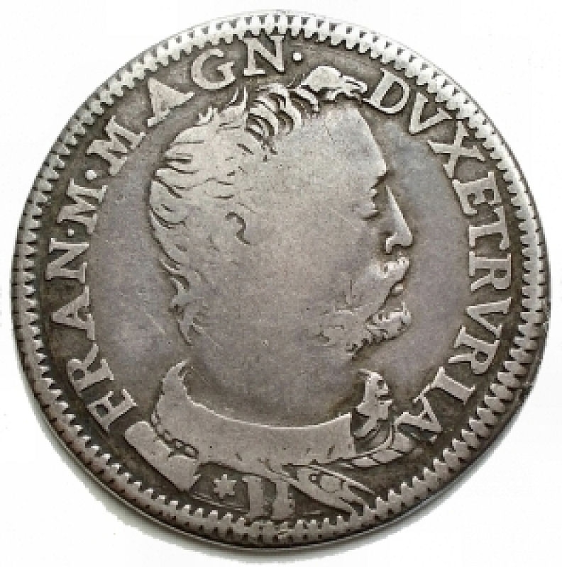 obverse: Zecche Italiane - Firenze.Francesco I De Medici (1574-1587).Testone 1577.MIR 185. Gal. XII, 1/8.CNI XXII, 4.AG.g. 8,66.RR