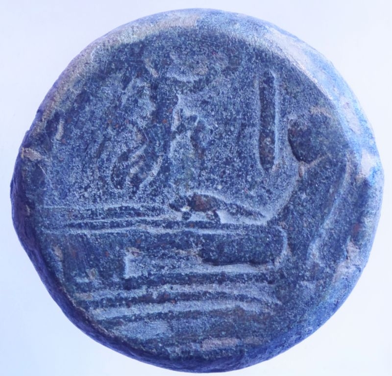 reverse: Repubblica Romana. Serie  Vittoria . Italia centrale. ca 209-208 a.C. Asse. AE. D/ Testa laureata di Giano, sopra segno di valore I. R/ Prua a destra; sopra Vittoria con corona e segno di valore. Sotto ROMA. Syd. 148. Cr. 61/2. Peso 48,40 gr. Diametro 35,00 mm. BB+. ex Tintinna 98 lotto 84 aggiudicato ma non pagato